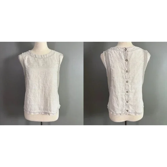 XCVI Womens S Linen Sleeveless Tank Top Mixed Media Layering Boho Neutral Clean - Picture 1 of 9